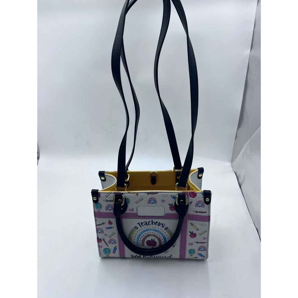 Teachers Go Above and Beyond Satchel Handbag White School Print Crossbody Bag‎